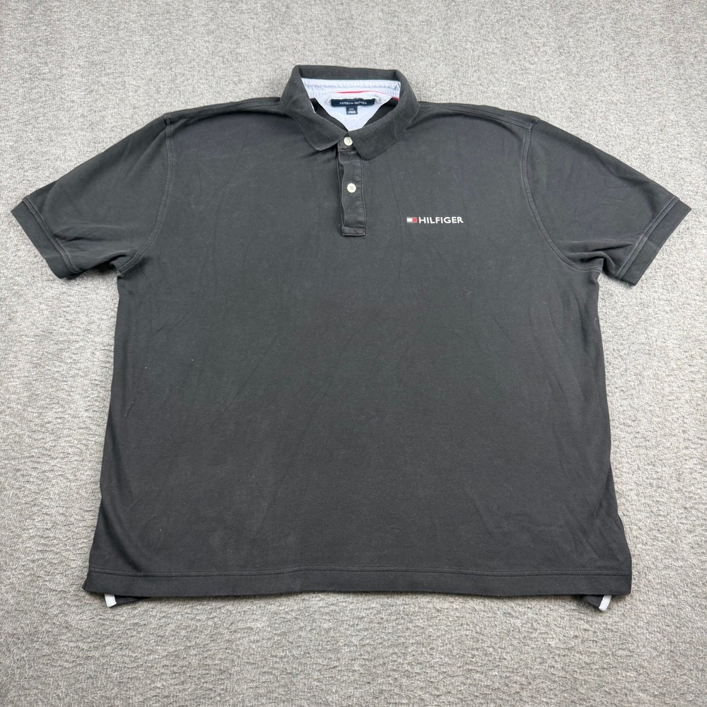 Tommy Hilfiger Men's Polo Shirt L Large Black Short Sleeve Embroidered Classic‎